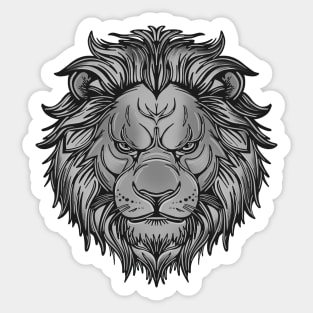 Black and white lion with mane Sticker